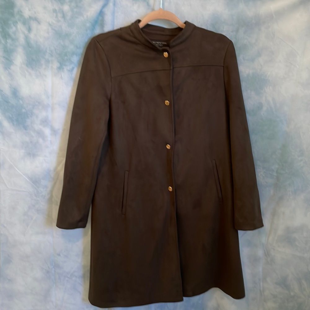 MARC NEW YORK • faux dark green suede button down coat